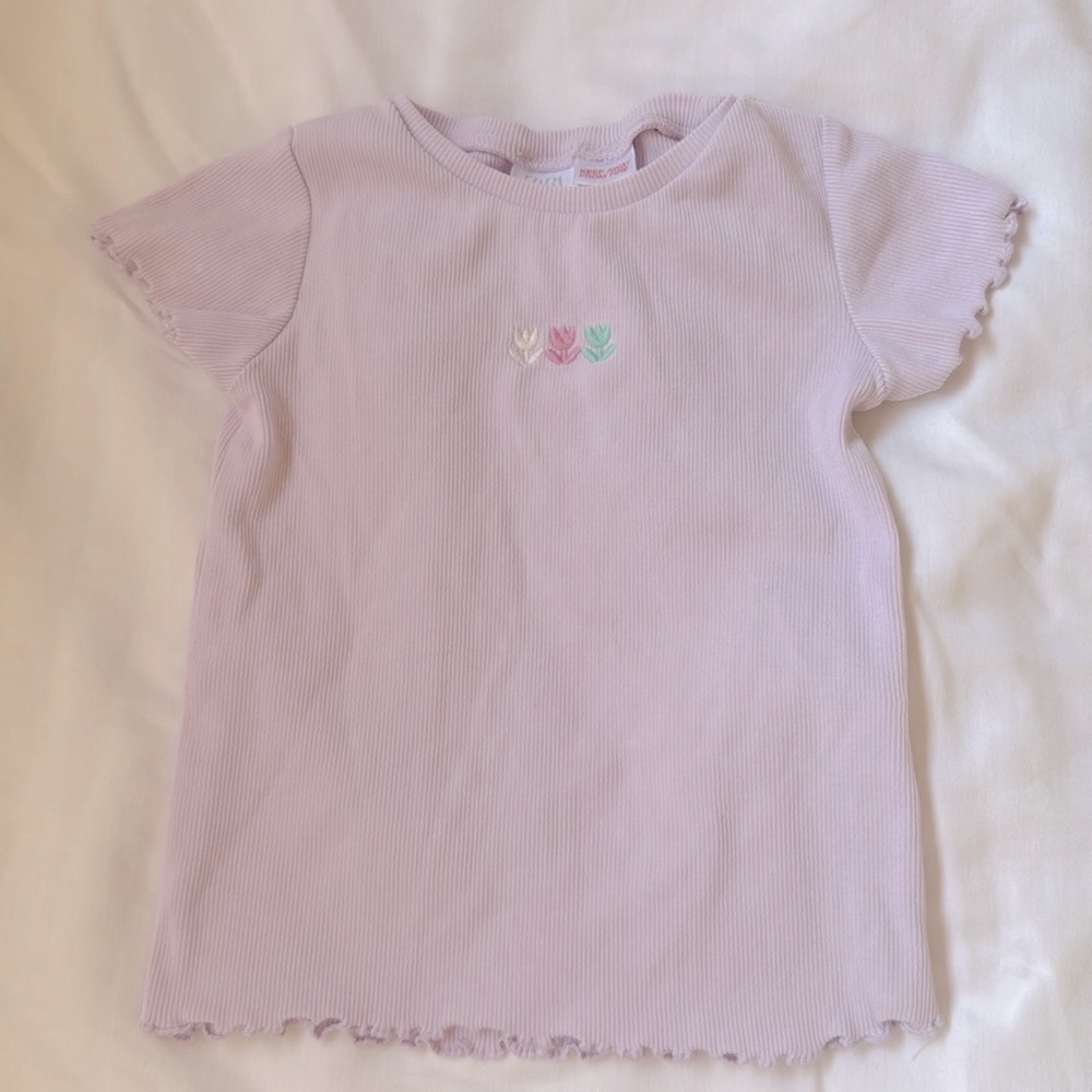 Zara Mauve Embroidered Rib T-shirt with floral